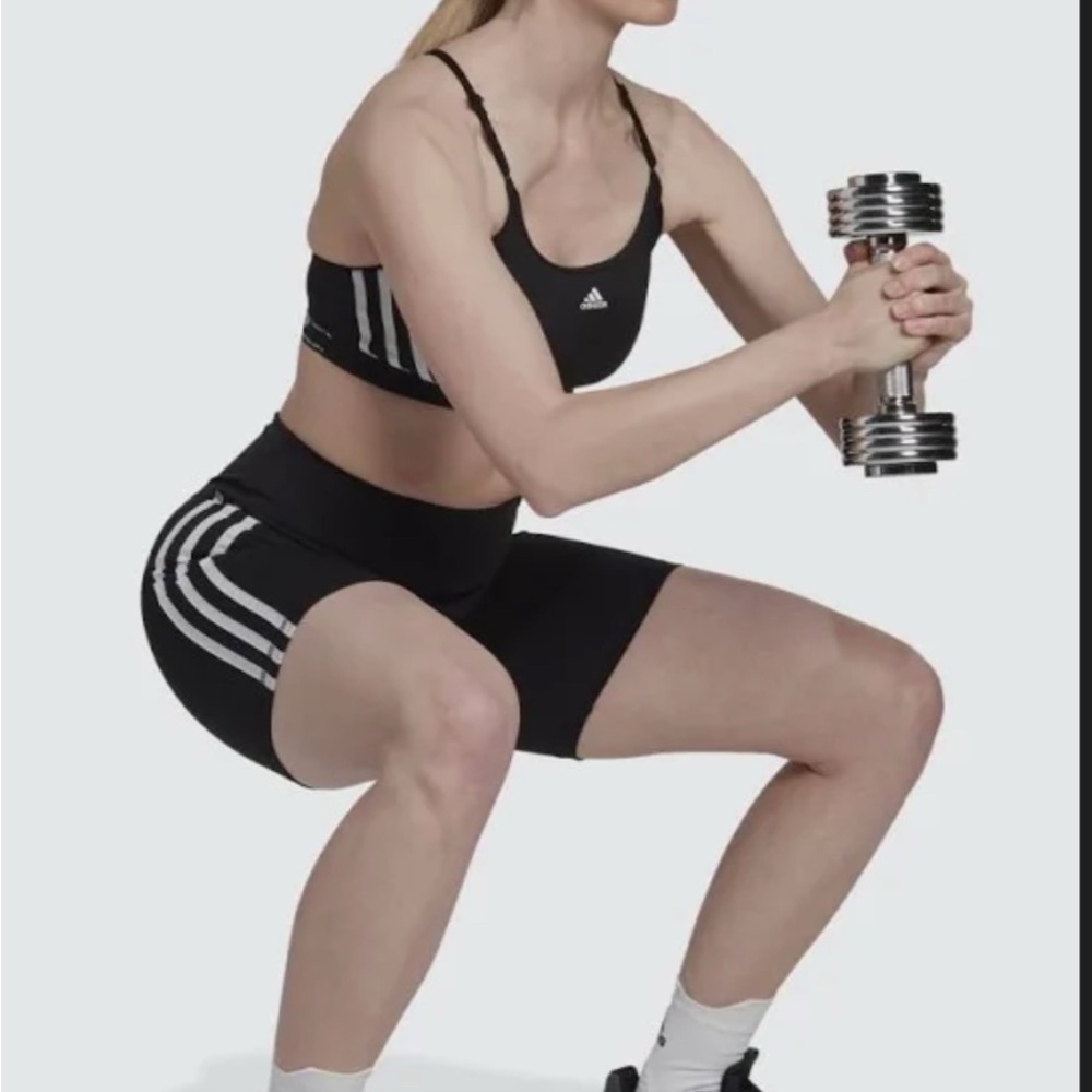 Adidas Training Essentials Black and White Striped High Rise Biker Shorts